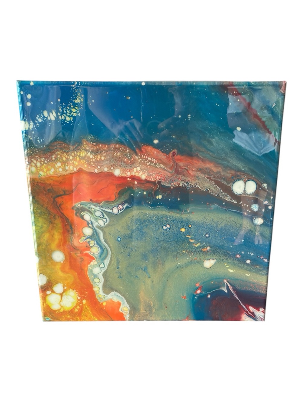 Original  Acrylic pour painting on canvas Fluid art Abstract painting 14 x 14